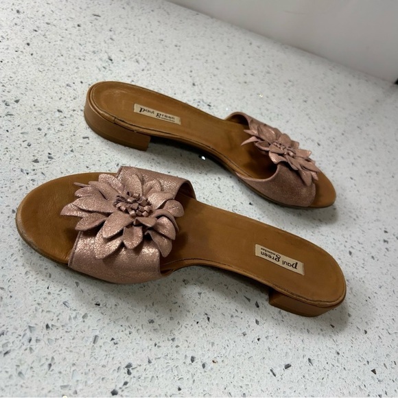 Paul Green Flower Metallic Leather Slide Sandal Mini Block Heel​​​​ - Picture 10 of 10